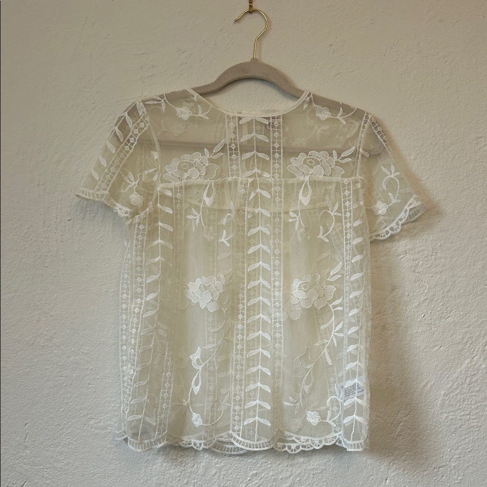 Merona White Sheer Floral Embroidered Blouse